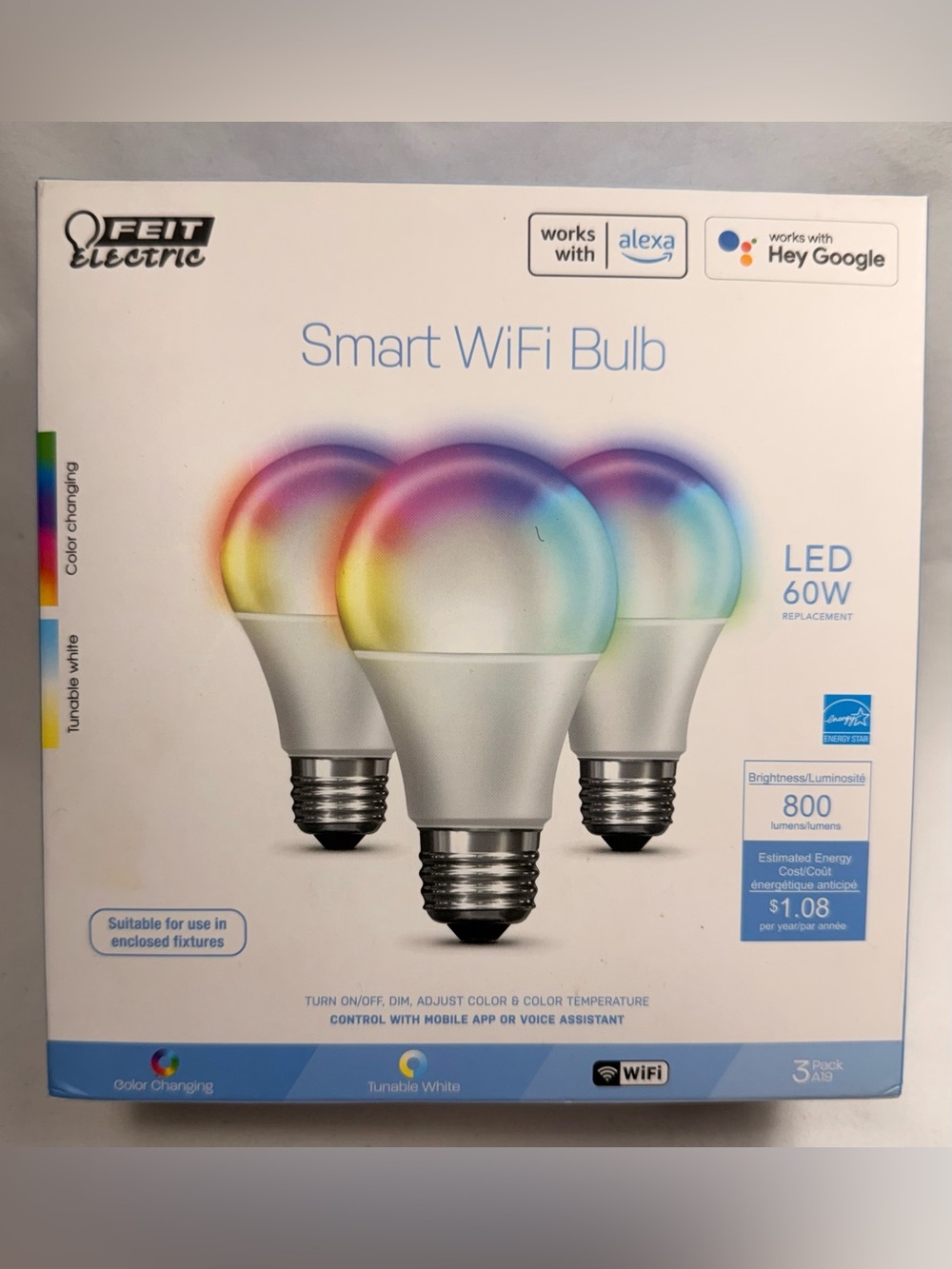 FEIT Smart WiFi LED Color Changing Bulb - White & Multi-Color - Picture 2 of 3